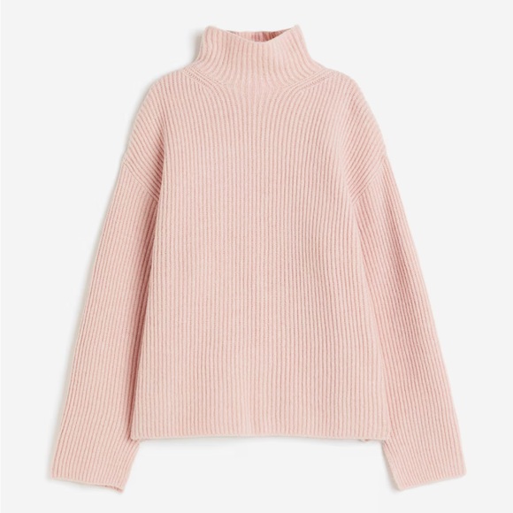 Pink Rib-Knit Turtleneck Sweater - Picture 2 of 4